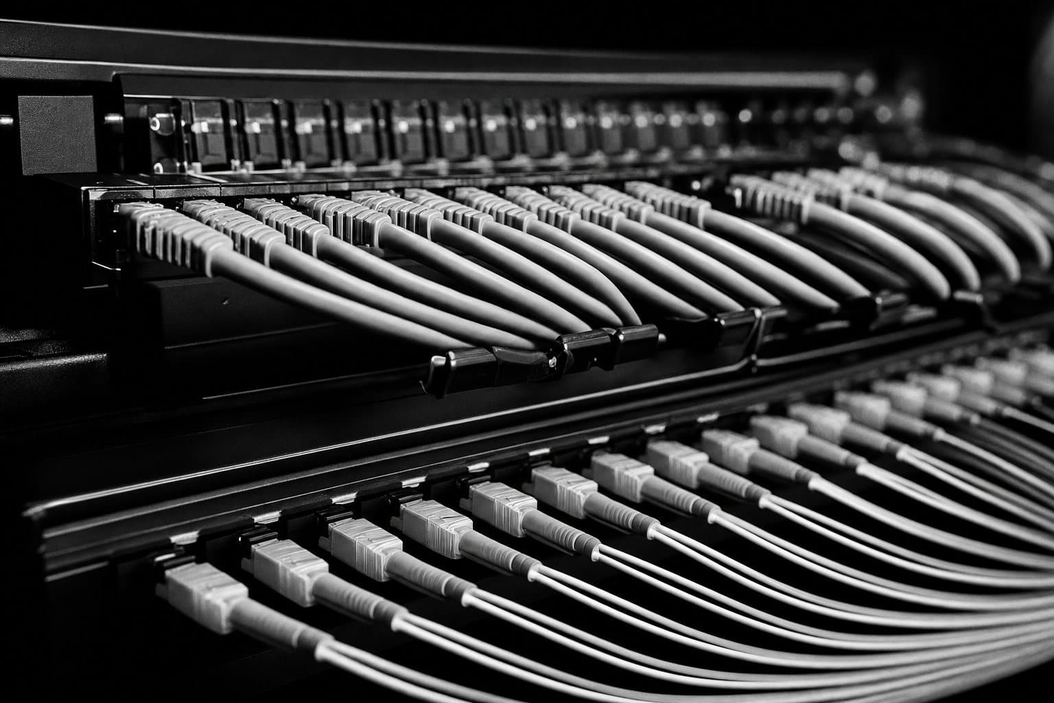Mrežni patch panel sa uredno povezanim kablovima